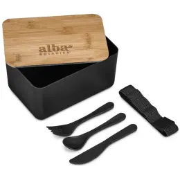 Okiyo Pasuta Recycled Plastic & Bamboo Lunch Box Black Branded